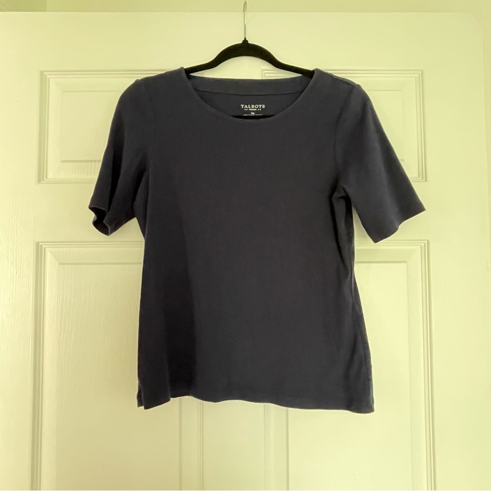 Talbots Women's Classic Blue Short Sleeve Tee 100% Cotton Gently Worn Sz MP
